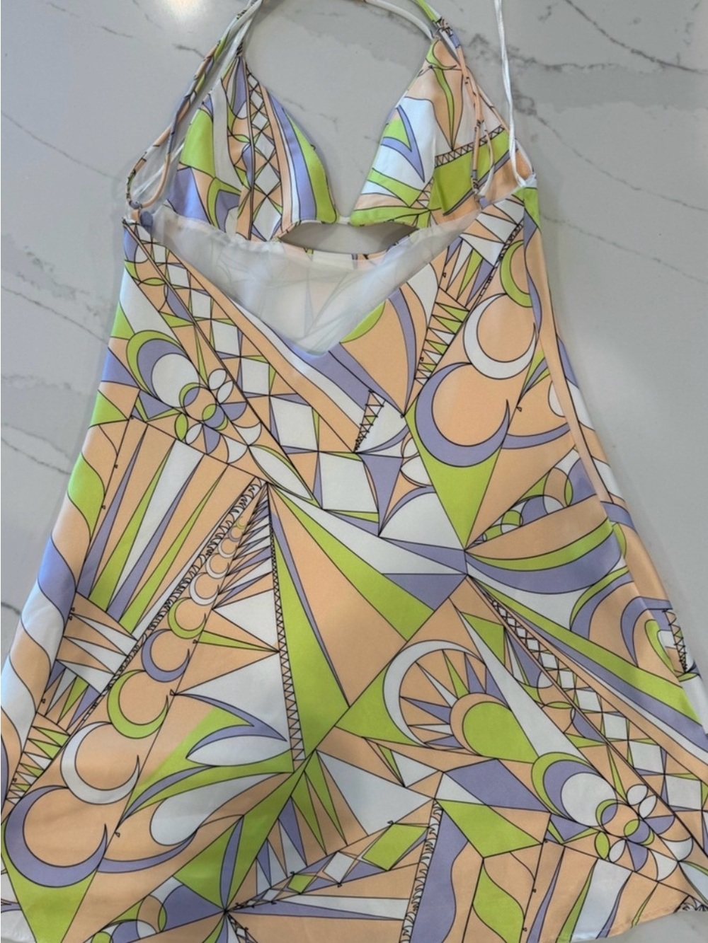 Zara Pastel Abstract Cutout Slip Mini Dress - Blue, Green, Cream - Picture 3 of 10